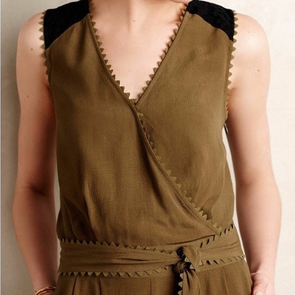 Leifsdottir (Anthro) Olive and black lace ankle length jumper with scalloped hem - Picture 2 of 16